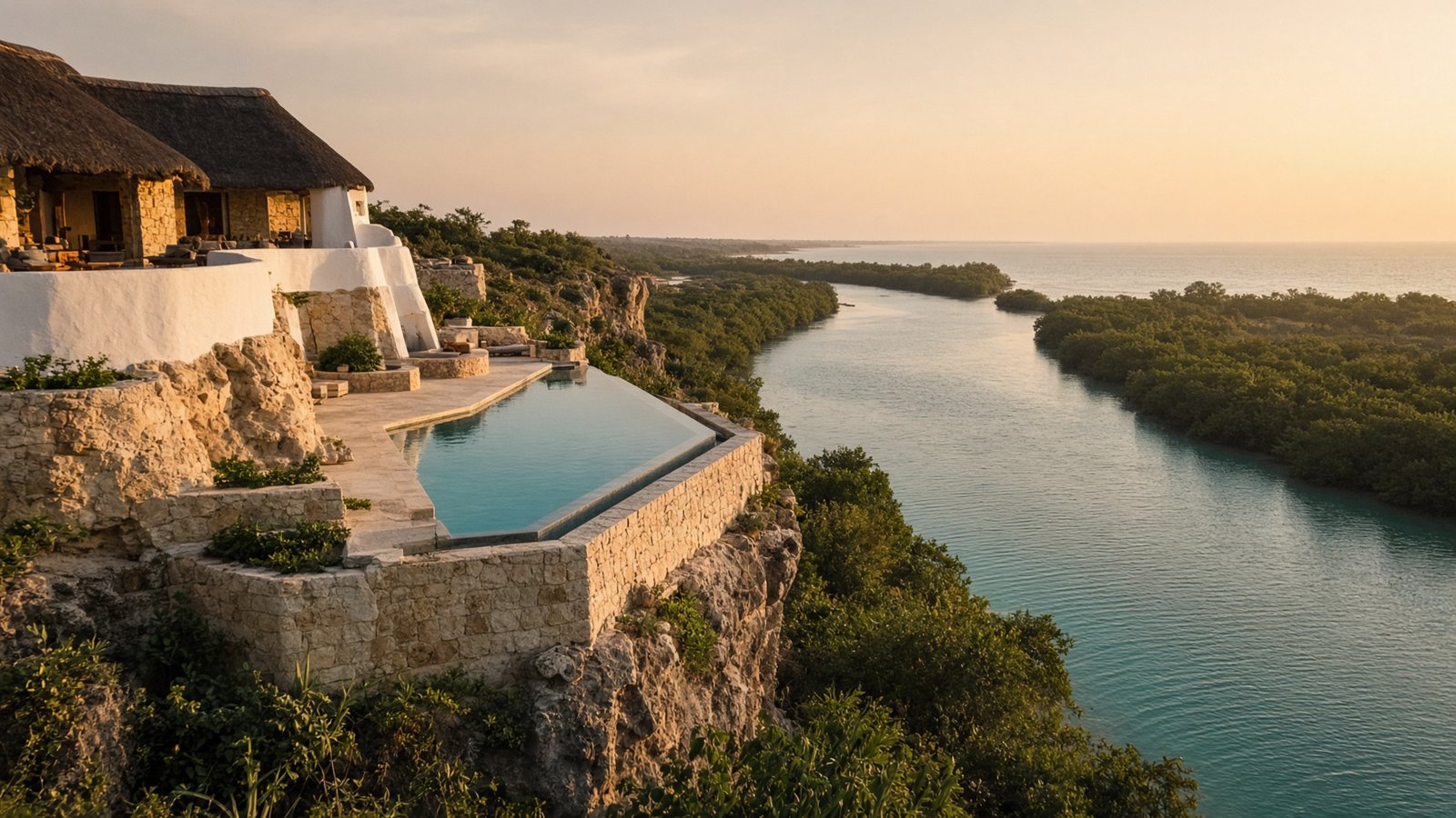 Cliff villa above Kilifi Creek at golden hour